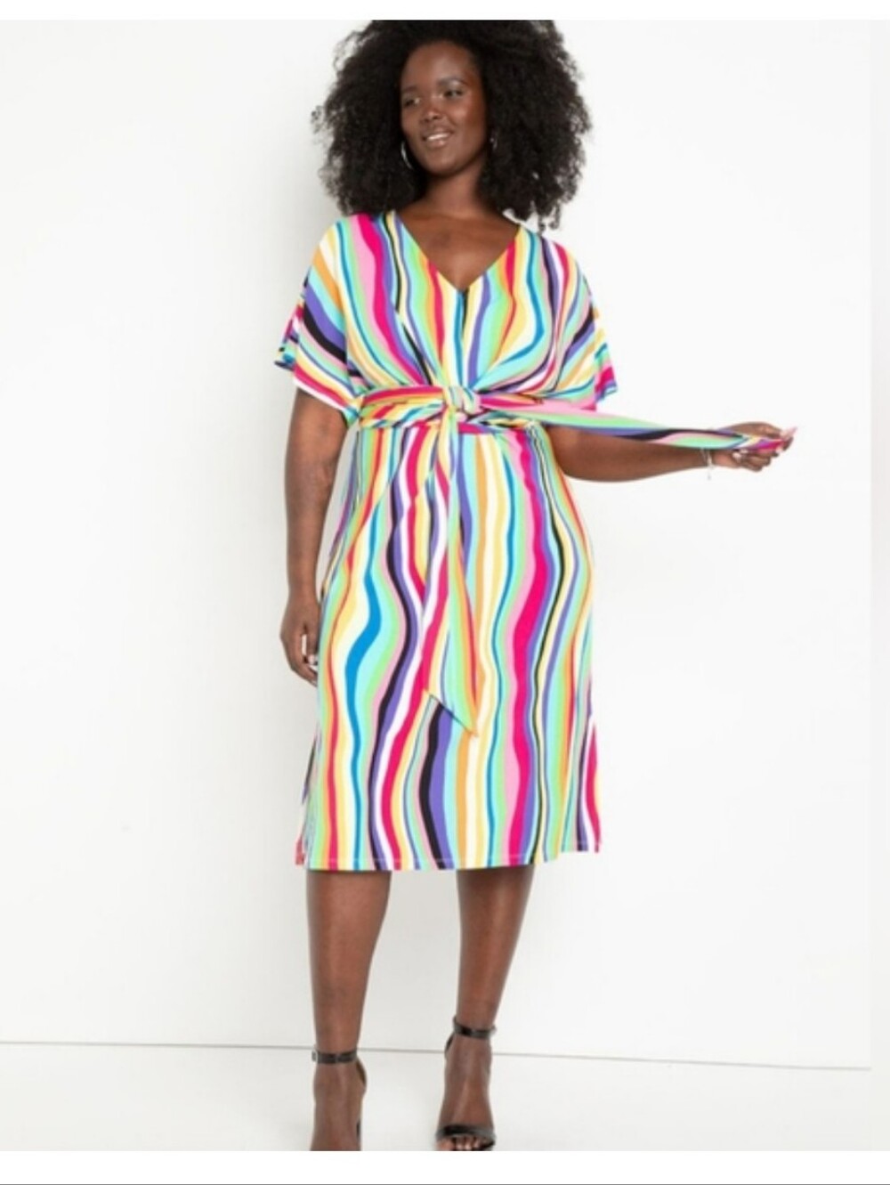 Eloquii Bright Multicolor Striped Midi Dress Size 16 NWOT